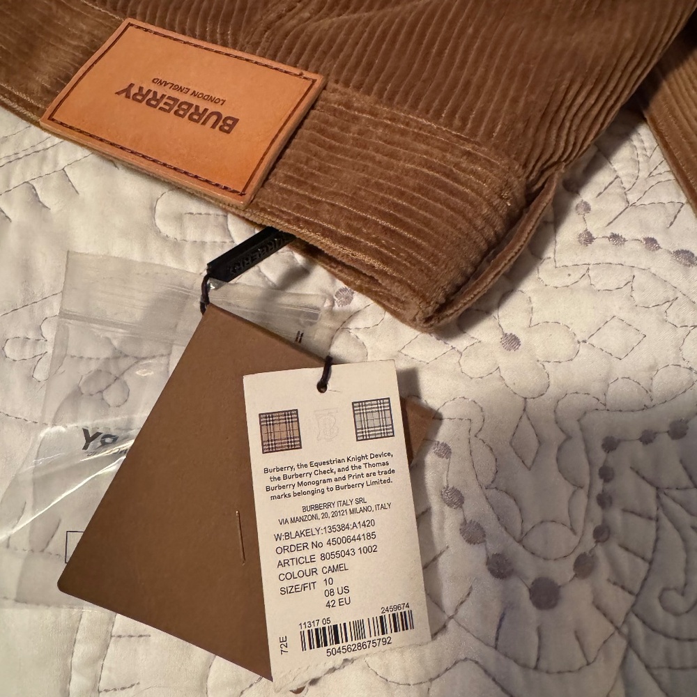 New with Tags Burberry Corduroy Wide Leg Pants Size 10